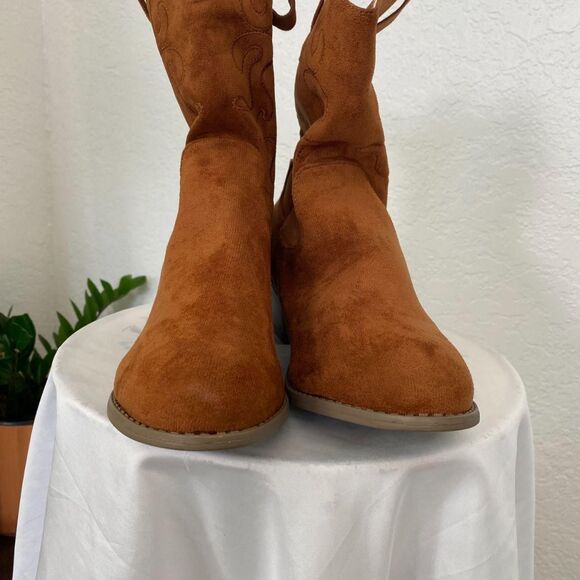 NEW Brown Tan Faux Suede Boho Western Stitched Cowgirl Mid Calf Boots US 10.5 - Picture 5 of 8